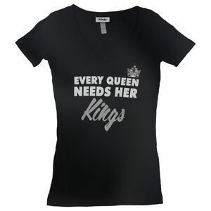 Rinky Womens Every Queen Needs Her Kings Graphic T-Shirt, Black, NWT